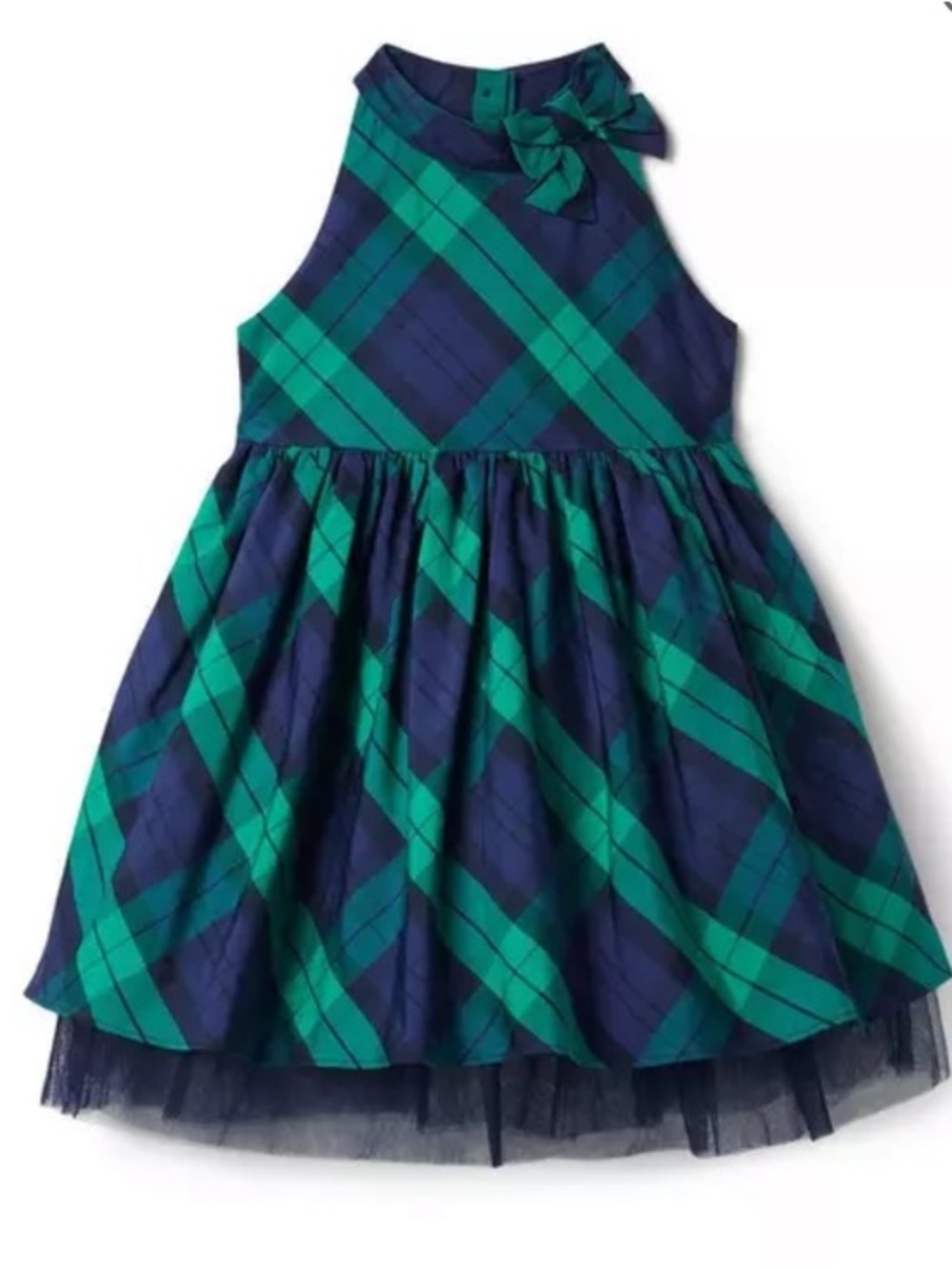 Janie and Jack Plaid Tulle Dress Marine Green Blue Formal Holiday Size 2T